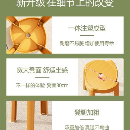 特厚塑料凳子家用k可叠放超厚加厚熟胶高圆风车凳商用结实耐用椅