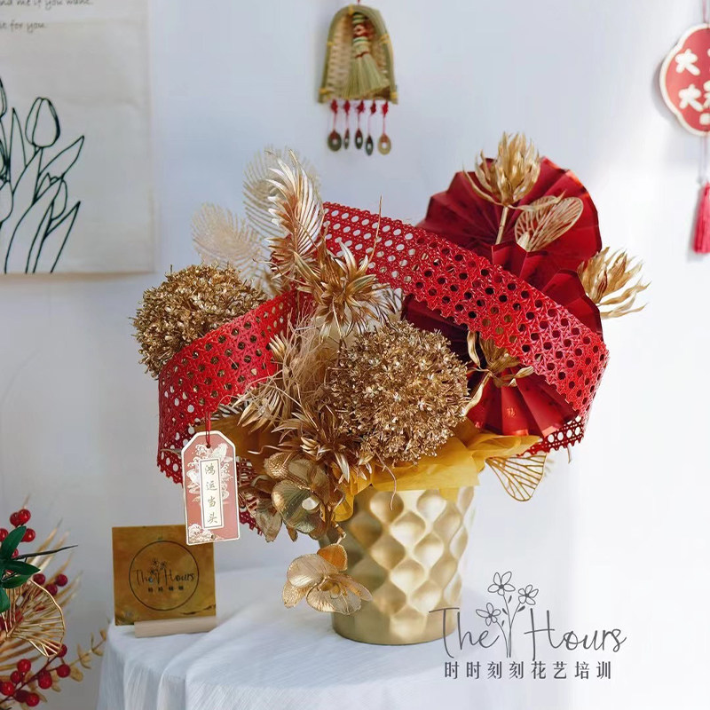 新年小号金d色金属花瓶花瓮花器创意小福桶新年居家客厅装饰摆件