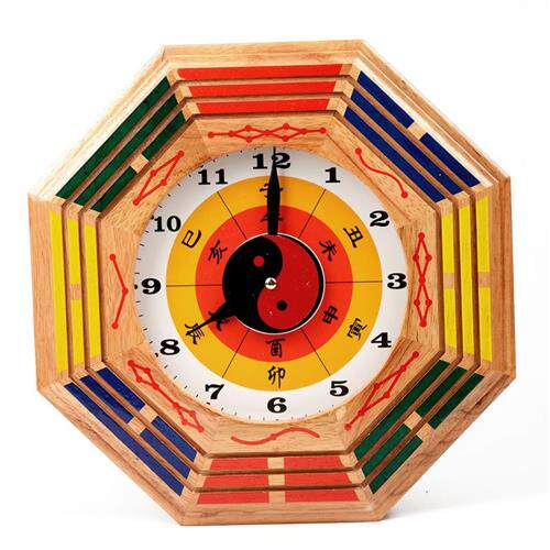 宏图好运桃木八卦钟w罗盘钟表客厅挂钟时来运转