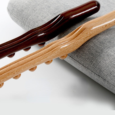 网红Wooden 8 Beads Gua Sha Massage Stick Carbonized Wood Bac