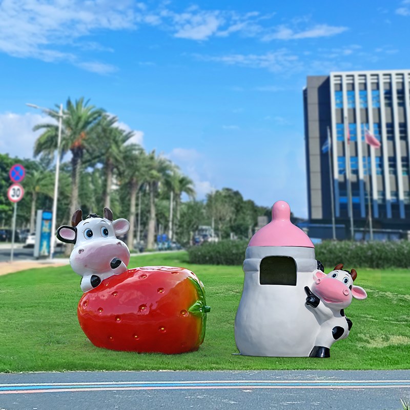 卡通动物座椅雕塑玻璃钢网红公园B椅园林景区美陈垃圾桶摆件装饰