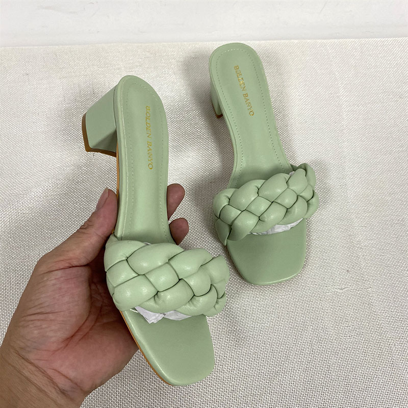 速发Summer Solid Weave Women Square Heel Sandal 2021 Fashion 女鞋 时装凉鞋 原图主图