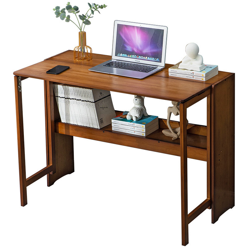 折叠书桌电脑桌子办公桌学生家用小型台式实木卧室床边写字工作台