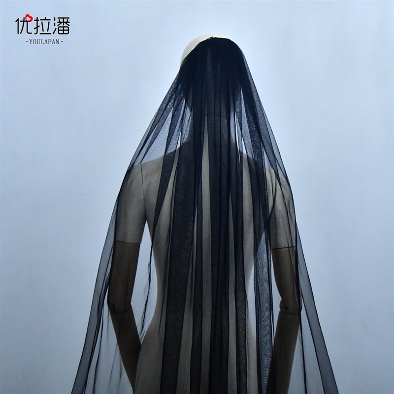 小众高货优拉潘 韩式纯白色长款大头纱 摄影大拖尾头纱 婚纱配饰