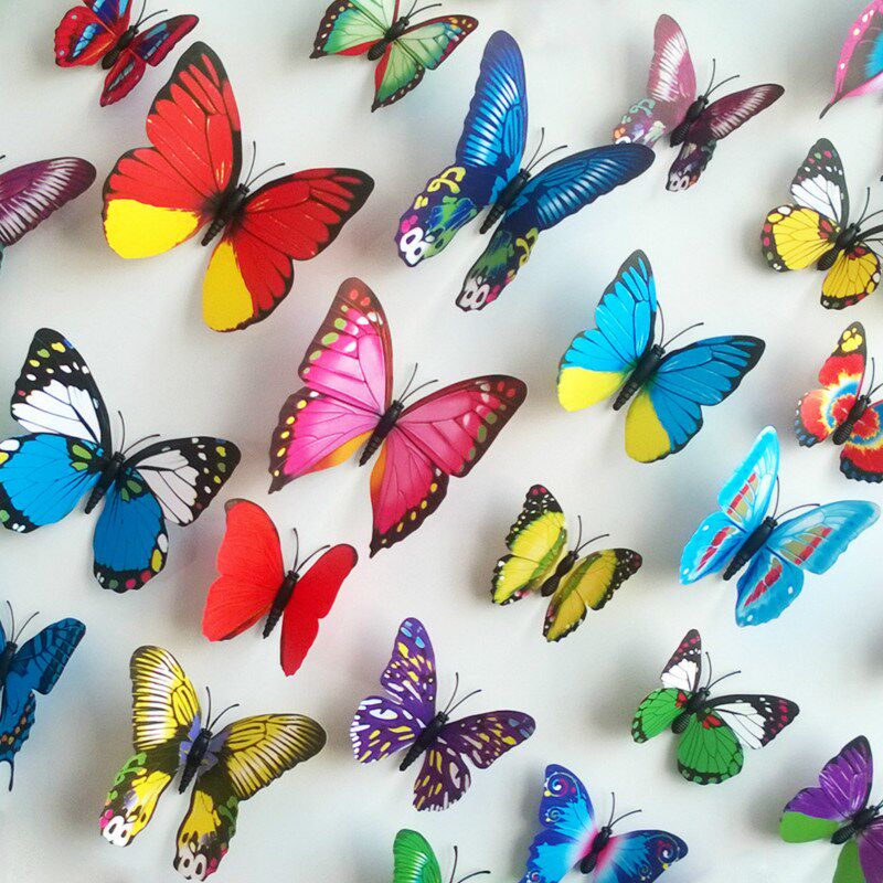 12PCS Colorful Wall ers Butterfly 3D Wallpaper PVC House Dec