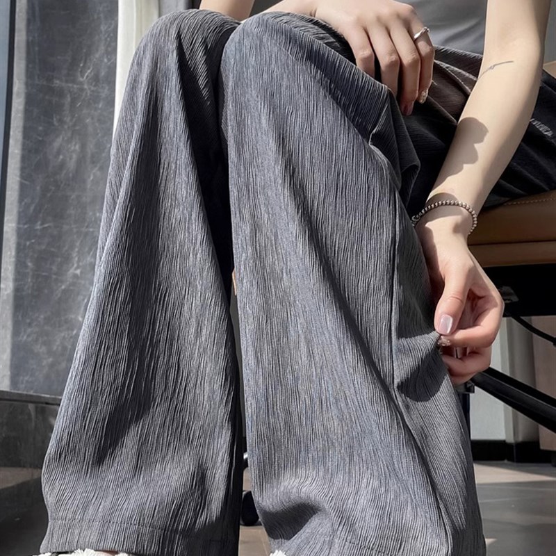 白色肌理感西装裤子女2024x新款夏季小个子高腰垂感直筒冰丝阔腿