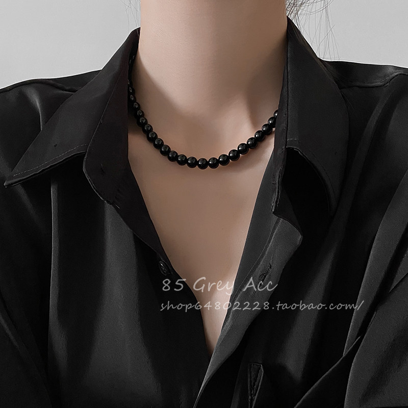 热销可以拿来盘的黑色串珠项链女小众简约气质锁骨链个性显肤白脖