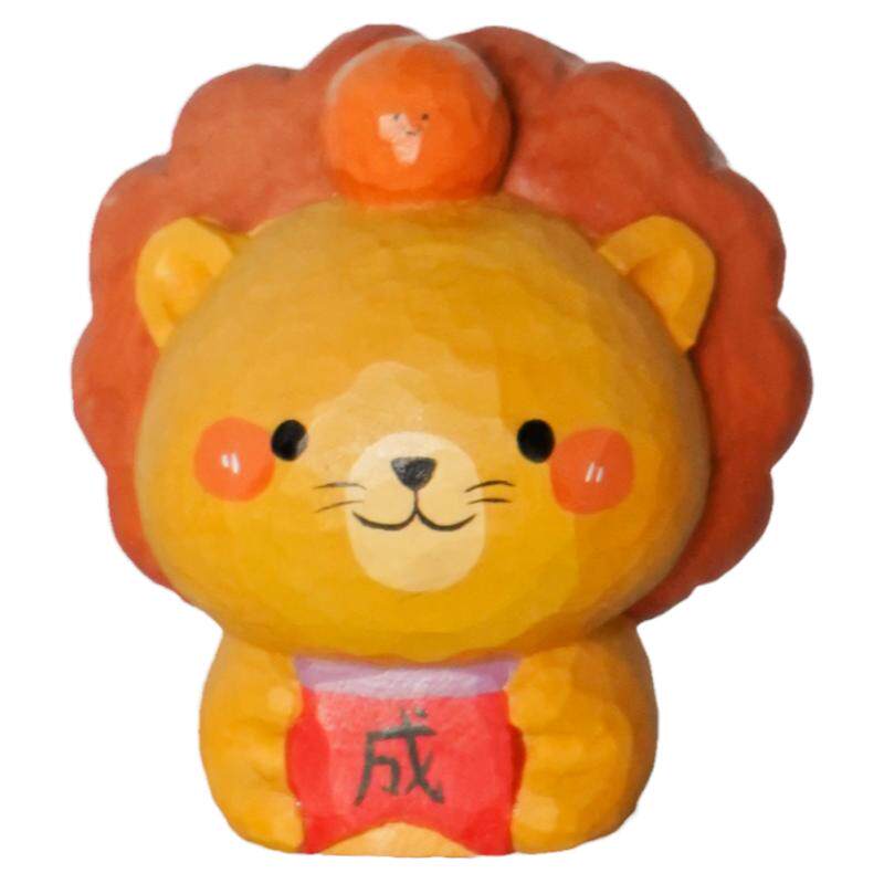 心想事成桌面车载摆件汽车办公室装饰小众可爱木雕狮子座生日礼物