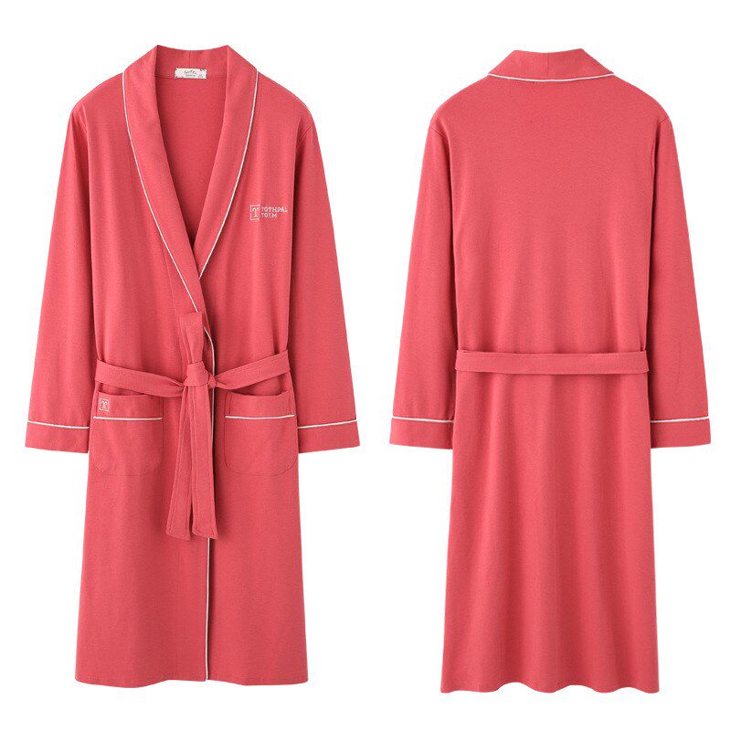 情侣睡袍女春秋中长款男士浴衣吸水速干日式长袖全棉薄款睡衣