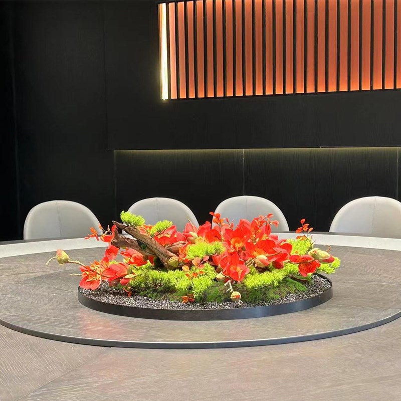 新品酒店大圆桌转盘摆花餐桌摆花假花高档包间桌面中间装饰摆件