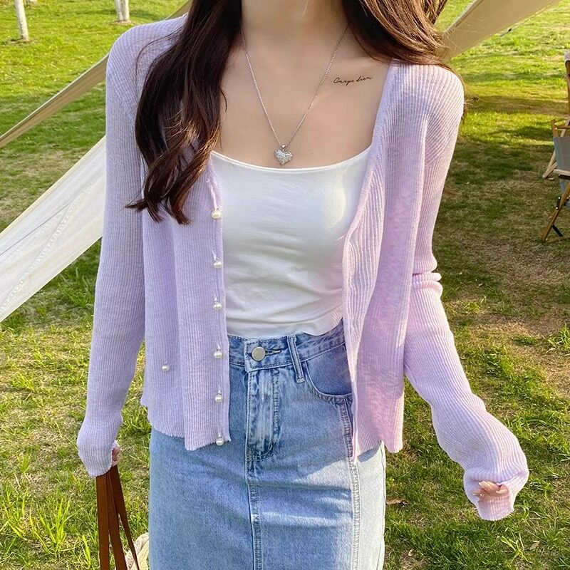 现货冰丝防晒h针织开衫女夏季配吊带裙外搭小披肩上衣宽松空调罩