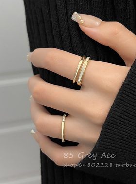 极速轻奢小众微镶锆石贝壳戒指女小众设计时尚百搭气质指环两件套