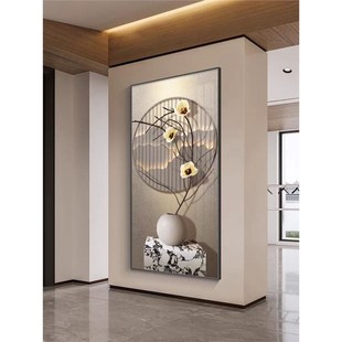 侘寂风玄关装饰画现代简约走廊过道挂画花瓶摆件墙画正对门壁画