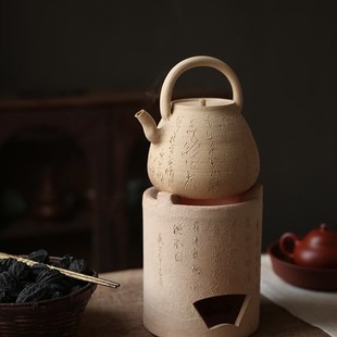 白泥炭炉 凉炉工夫茶炉铁壶碳炉煮水煮茶炉 手工刻茶诗陶炉 日式