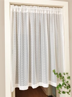 拾光白色蕾丝卧室入户门帘复古田园美式乡村隔断小窗帘免打孔短帘