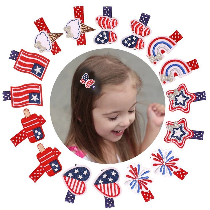 速发2pclot Independence Day Bow Hair Clip for Baby Girls Ame-封面