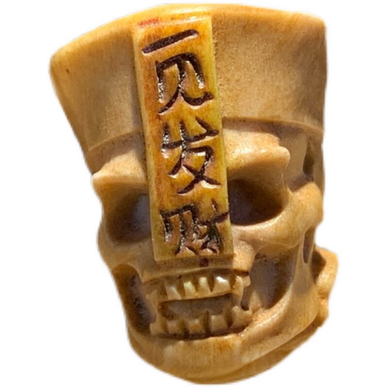 工厂销鹿角雕刻古法上色做旧款僵小I鱼DIY单珠手把件包邮
