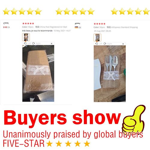 10/50/100 Pcs  Burlap Linen Lace Cutlery Jute Tableware Knif