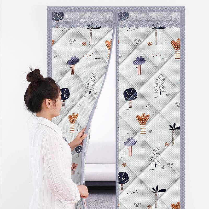 冬季家用加厚棉门帘挡风保暖隔音防风自吸空调帘子皮革免打孔保温