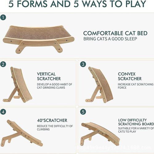现货Wooden Cat Scratcher Cat Scratch Board Bed 5 In 1 Scratc