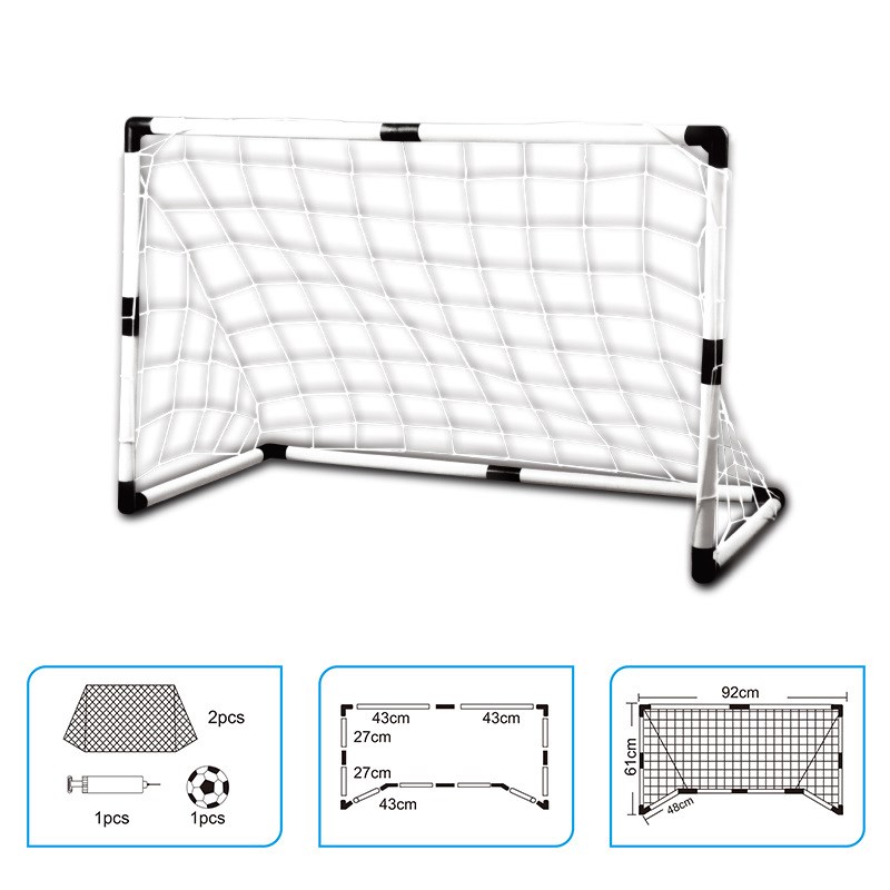 2Pcs Mini Football Soccer  Goal Folding Post Net + Pump Kids