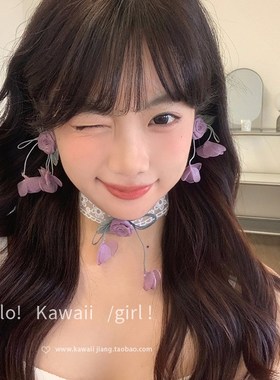 超仙玫瑰花蕾丝颈带海边度假风少女氛围感花朵项链锁骨链颈饰配饰