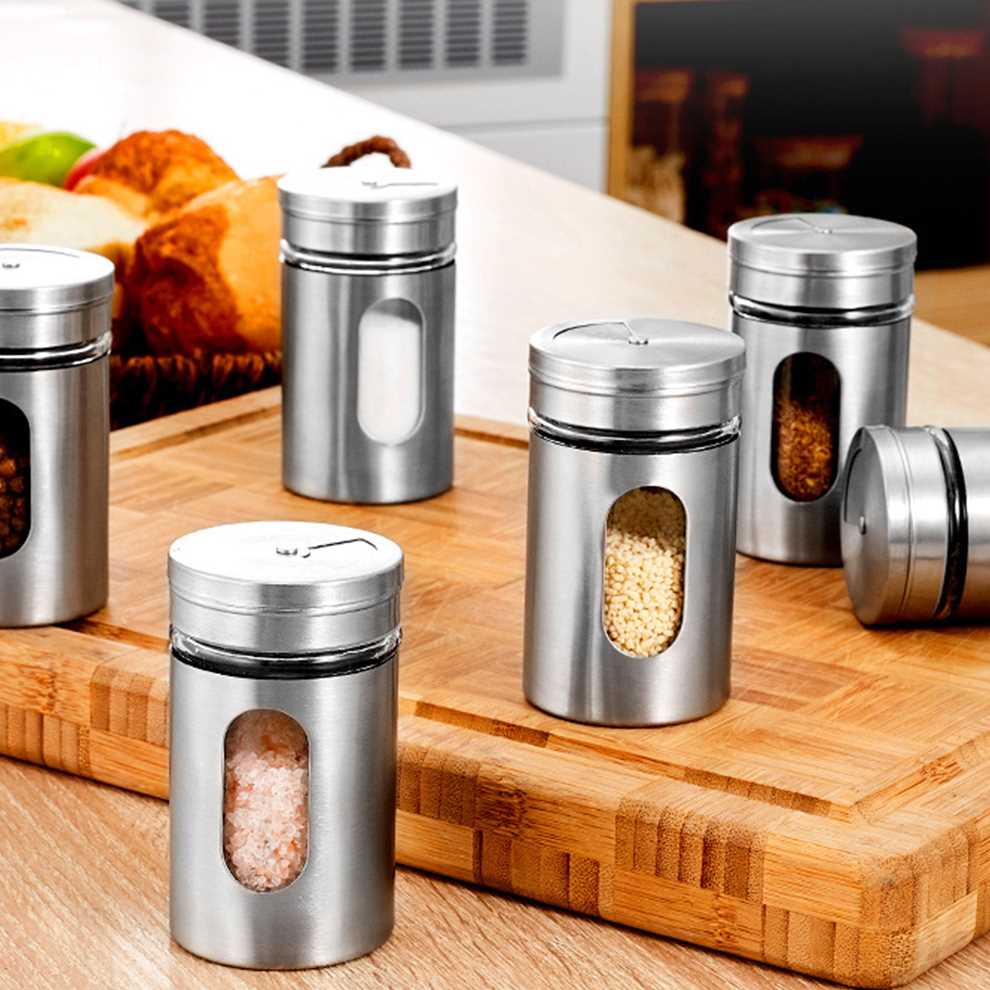 极速5PCS Jar Stainless Steel Glass Pepper Shaker Bottle Sea