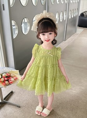 女童公主裙e雪纺连衣裙夏季凉快儿童白色蛋糕裙女宝宝小童飞袖裙
