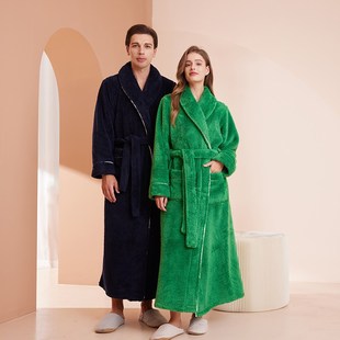 双面加绒睡袍加厚冬季男士睡衣保暖情侣浴袍长毛绒女加长款家居服