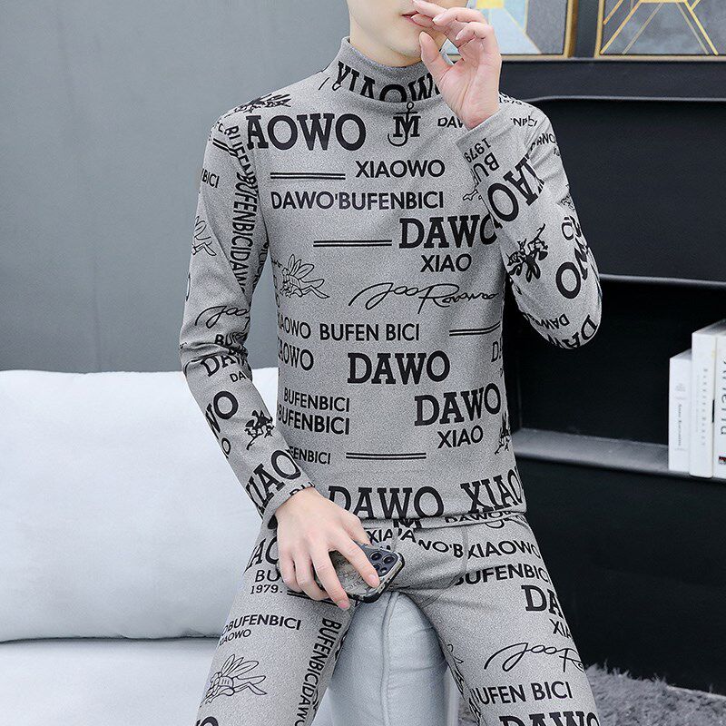 秋冬季男士贴身保暖内衣时尚新款青年秋衣秋裤德绒打底衫套装