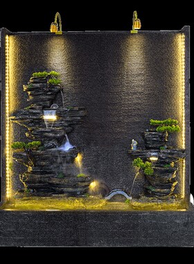 中式假山水幕墙户外庭院水景酒店流水墙喷泉入户玄关落地隔断摆件