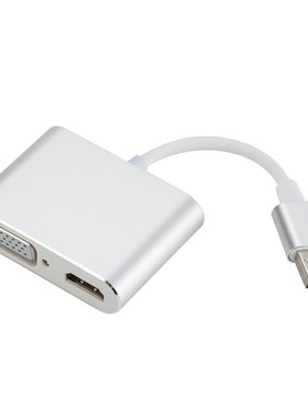 2-in-1 USB C Hub USB To HD VGA Splitter Adapter PC Laptop US