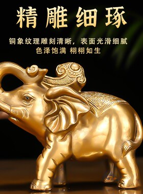 纯铜大象摆件一对客厅招财铜象吸水象玄关店铺开业礼品装饰工艺品