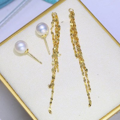 diy配件材料 S925纯银拆分款流苏耳钉L耳环空托 珍珠耳坠银托
