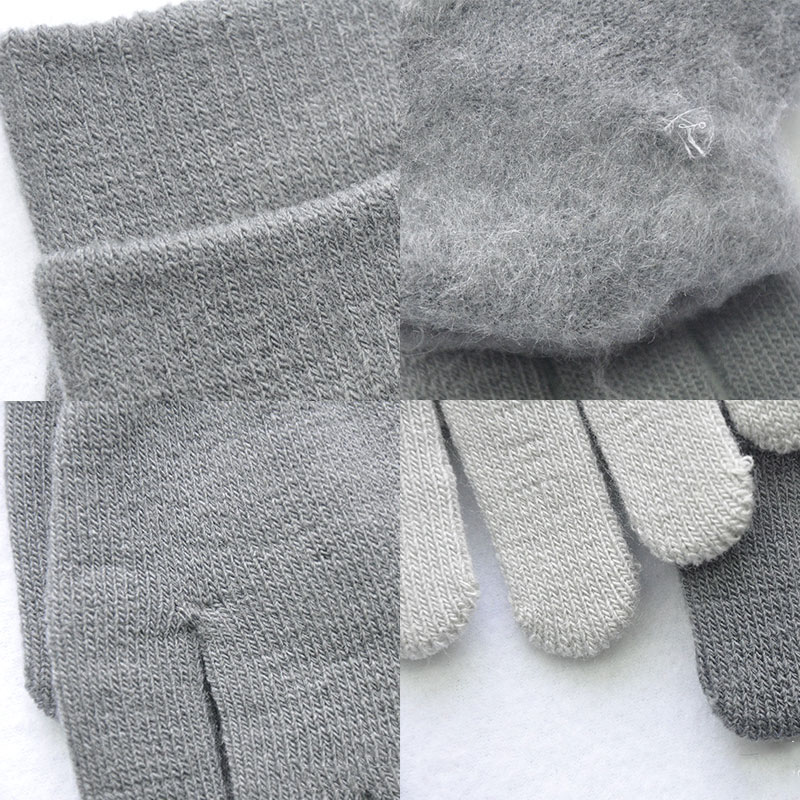 推荐1Pair Simple Knitted Couple Gloves Winter Solid Color Fu