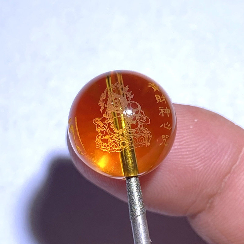 热销黄财神心咒六字真言黄水晶散珠DIY文玩手串项链串隔圆珠饰品