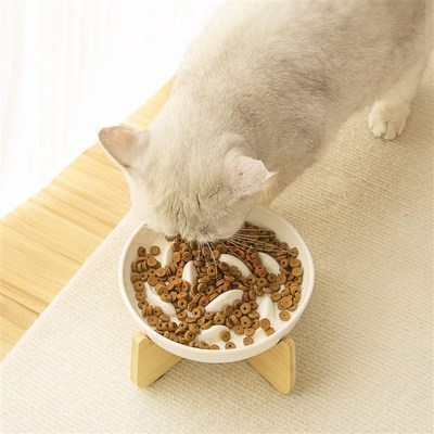 宠物陶瓷慢食碗减缓进食防噎防溢出防打翻帶架子V狗食盆猫咪猫碗