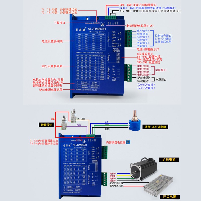 42/57/86步进电机自发脉冲驱动器可调速正反转驱动器+控制器一体