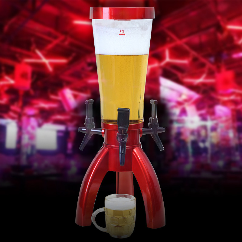 新款啤酒酒炮酒吧餐厅清吧三头分酒器果汁桶1.5升3升扎啤酒桶商用