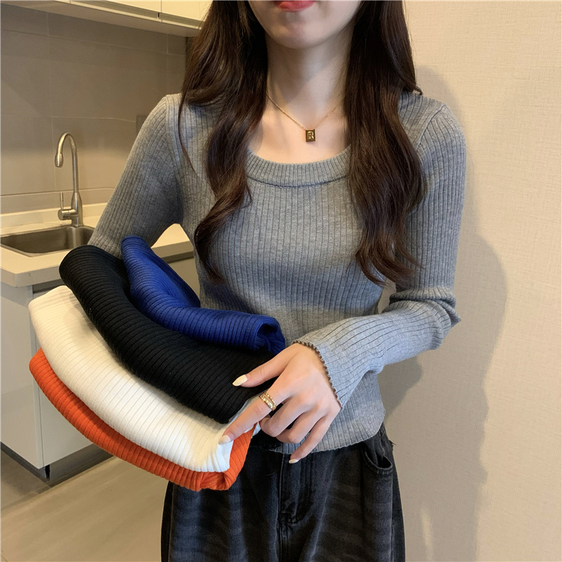 圆领长袖打底毛衣针织衫女装内搭紧身减龄短款上衣2024年秋季新款
