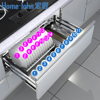 推荐厨柜拉篮碗架厨房橱柜不锈钢304 碗筷碟双层抽屉式碗篮拉蓝置