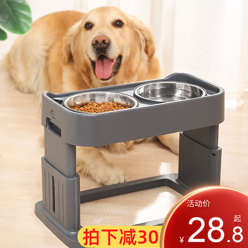 狗狗碗食盆大型犬狗盆防打翻护颈双碗金毛饭盆喝R水不锈钢宠物用
