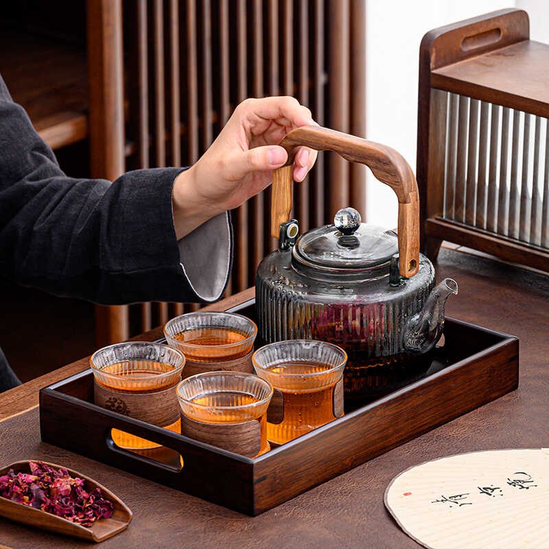 夏季大号玻璃凉茶壶茶具套装可明火电陶炉煮茶提梁壶烧水蒸煮茶器