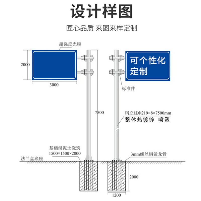 交通标志牌道路反光指示牌高速龙门架标识牌警示牌F单双臂标志杆