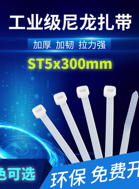 升腾 ST5x300mm 黑色白色 环保自锁式尼龙扎带 广告喷绘固定绑带