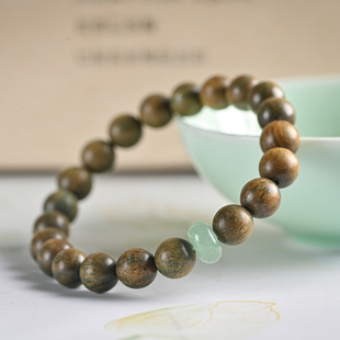 春波碧 c天然绿檀手串女木质森系手链檀香单圈手串情侣款佛珠手串