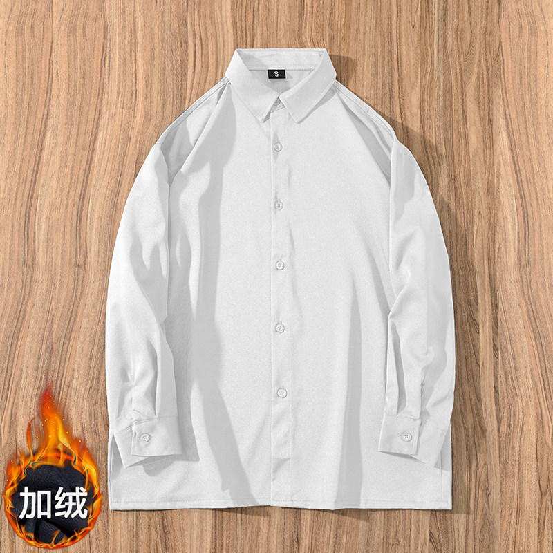 定制长袖加绒衬衫印logo图案大尺码衬衫宽松西餐厅咖啡馆奶茶工作