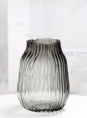 现货2023新款北欧简p约原色树纹玻璃花瓶客厅餐桌乾燥花插花花器