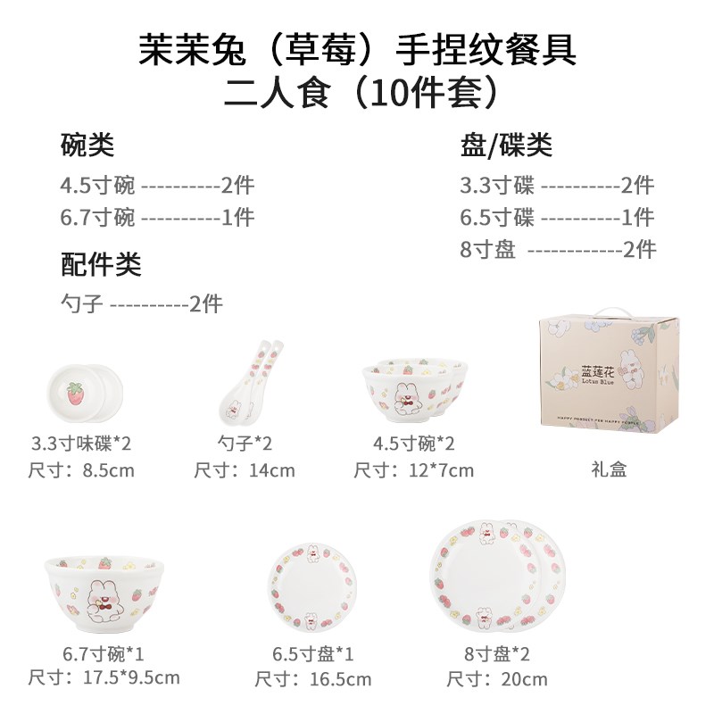 XXP4b茉茉兔礼盒碗碟套装家用可爱兔年礼品碗一人食新婚礼物