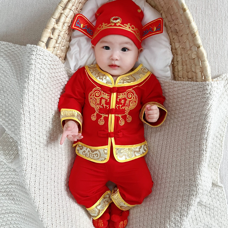 抓周礼服男童女宝宝一周岁生日衣服满月百天婴儿夏季薄款秋装唐装